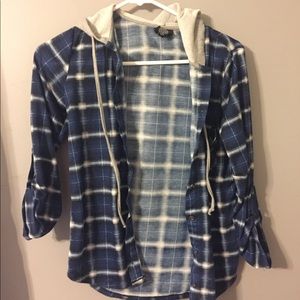 Blue plaid hooded shirt